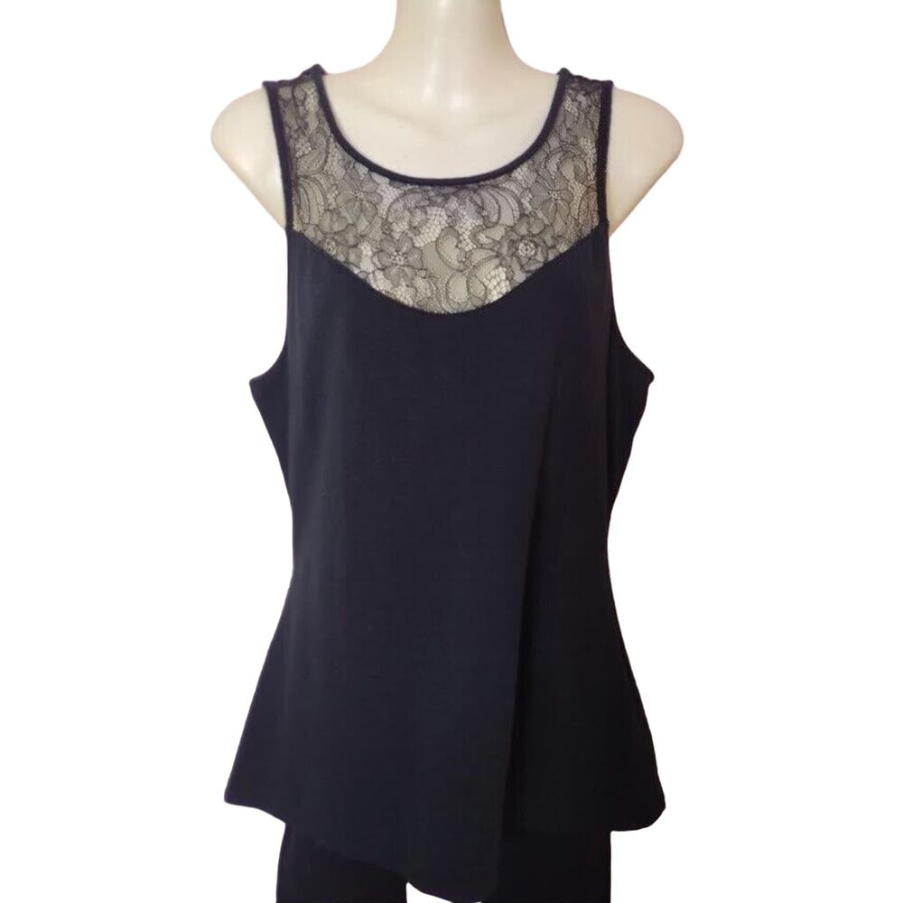 Express Sleeveless Top w/Lace, and Gold Tone Back Zipper, Sz‎ M, Black